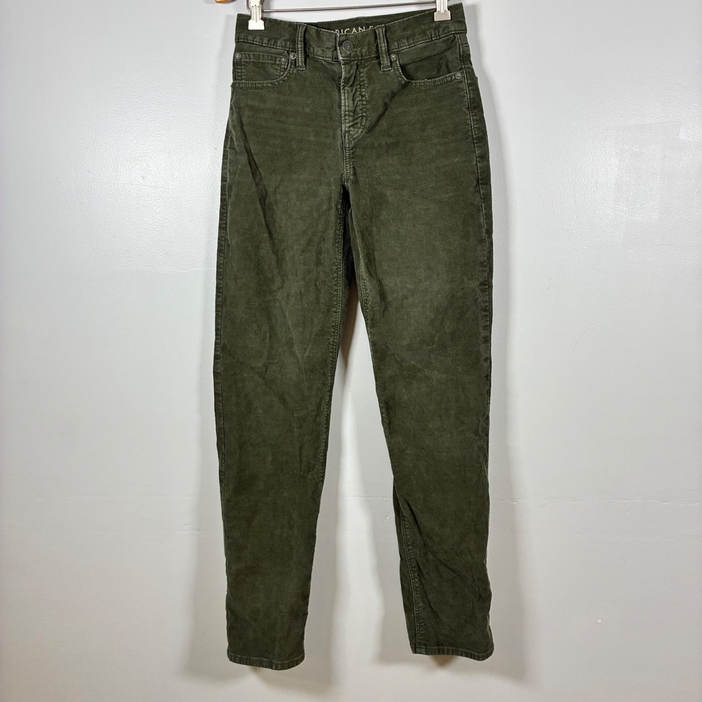 American Eagle Pants 00 Green 90s Straight Corduroy Stretch High Rise Indie Fall